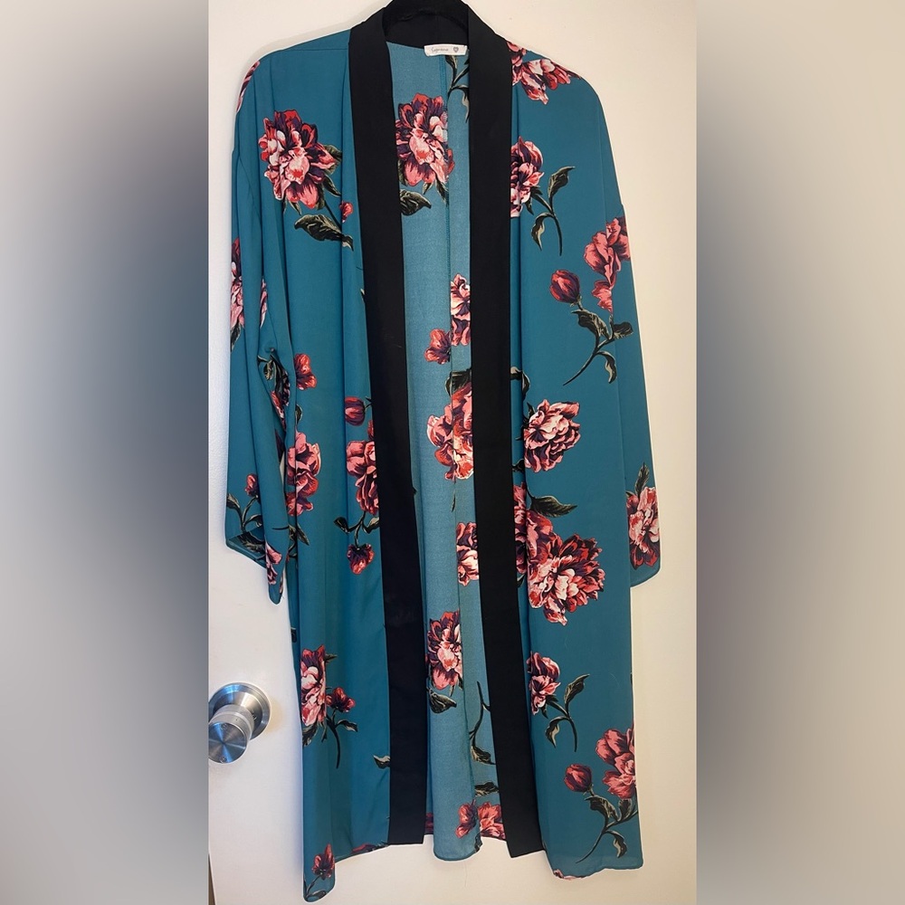 Floral Kimono with Black Trim
